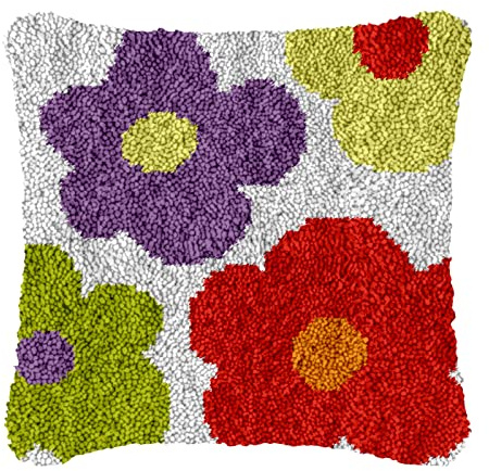 TSHIGO 42×42CM création de tapis et canvas Taie d'oreiller Kits de Crochet kit Point noué Coussin Kit de Verrouillage Kit Tapis Point Noué