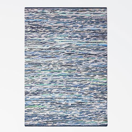 MY-RUG Flickenteppich aus Baumwolle - Boho Fleckerlteppich - 160 x 230 cm | Handgewebter Chindi-Teppich in Grau Blau - Weich und Nachhaltig - Robuster Wendeteppich mit OEKO TEX 100 Zertifizierung
