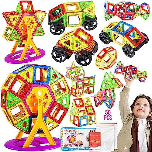 Tonsooze 50 Pezzi Costruzioni Magnetiche per Bambini Gioco Educativo e Creativo 2 3 4 5 6 7 8 anni Maschio Bambina, Gioco Magnetico Regalo