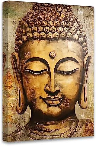 CCWACPP Zen-Bilder, Wanddekoration, goldener Buddha, Leinwand, Wandkunst, Vintage-Buddha-Statue, Gemälde, Druck, Yoga-Raum, Badezimmer, Dekorrahmen (Buddha – 4, 45L x 30B cm)
