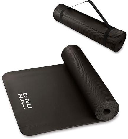 DRUNA Tapis de Yoga NBR | Tapis de Fitness Antidérapant pour Yoga, Pilates & Entraînement | Matelas de Sport Polyvalent | Épaisseur 1 cm ou 1,5 cm | Confortable & Résistant (Schwarz, 10 mm)