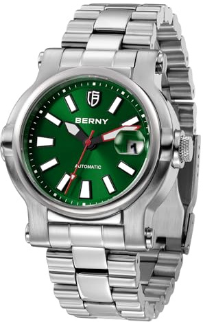 BERNY Männer Automatikuhr Uhren Saphirlinse 10ATM Waterpoof Edelstahl Armbanduhr Schwimmen Tauchen Uhren mit Datumsöffnung Super Leuchtend
