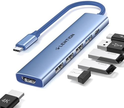 LENTION 6 en 1 Hub USB C HDMI 4K@30Hz, PD 100W, USB-A 3.0 & 2.0, Adaptador USB C para MacBook Pro 2025-2016, Nuevo Mac Air, Surface, iPhone 17 Plus Pro MAX y Más (CH17, Azul)