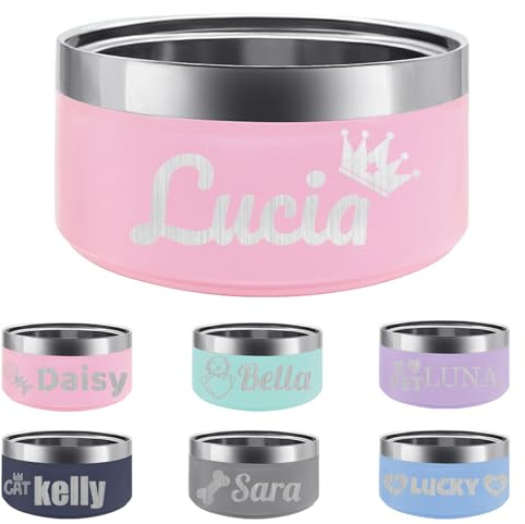 Personalized Stainless Steel Dog Cat Bowl with Name,Customized Laser Engraved Pet Bowl Non Slip for Water and Food 25oz,40oz,53oz (Pink)