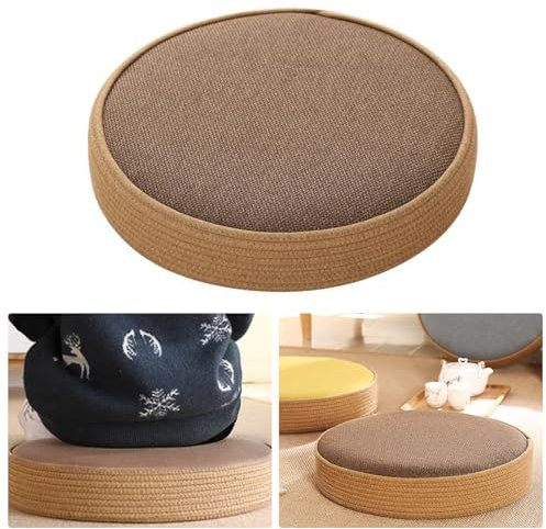 OUGPIU Meditationskissen,Yogakissen Rund,Ø40cm,H-10cm Bodenkissen,Yogakissen Handgefertigt Sitzkissen für Anfänger und Geübte,Sitzkissen Yoga,Meditation Cushion,Inlett Baumwolle Waschbar (Braun)