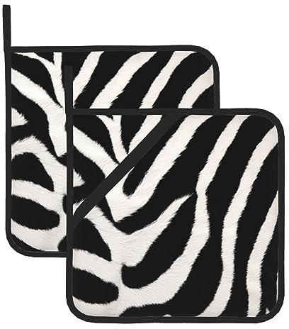 Zebra Animal Printed Pot Holders Set of 2,Heat Resistant Hot Pot Holder Set,Kitchen Hot Pad for Cooking Baking 8x8 in