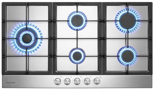 GASLAND GH2905SS1FC Cocina de Gas Butano empotrable de 87cm de acero inoxidable con 5 Fogones, Placa de gas empotrable autosuficiente con 2 soportes, Encimera de Gas de Acero Inoxidable, 10400W