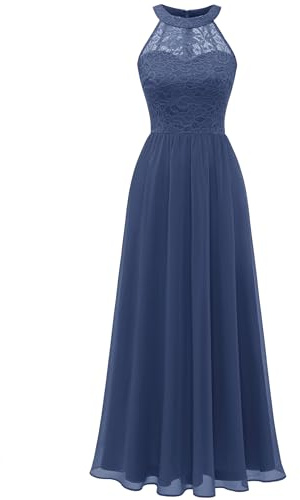 Wedtrend Robe de Soirée Cocktail Longue Dentelle à Halter Jupe en Mousseline pour Mariage invité