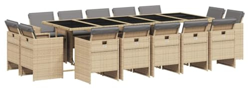 vidaXL Matgrupp för trädgården med dynor 9 delar mixbeige konstrotting, matgrupp för trädgården, matbord och stolar, uteplatsbord och stolar