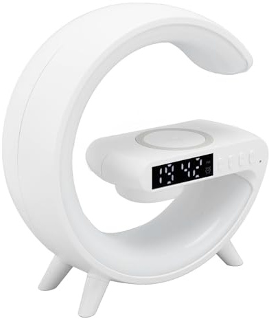 ASHATA BT Lautsprecher, Tragbarer Kabelloser Lautsprecher mit Kabellosem Telefon Ladegerät, Wiederaufladbare Intelligente LED Tischlampe, für die Dekoration der Wohnzimmeratmosphäre, ASHATAvrg0q36gdk