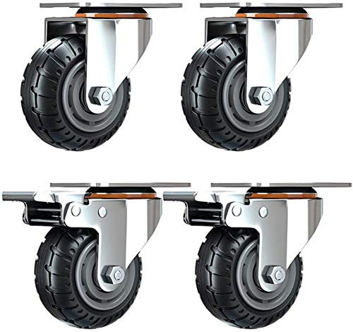 VNNHGB 4 Schwerlastrollen, 5 Zoll, 125 mm, für den industriellen Transport, universelle, schwenkbare, geräuscharme Gummiräder mit Bremse, Möbel-Doppellager für Geräte, 600 kg