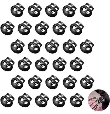 30 Stück Kordelstopper Set, 5 mm Doppellochung Kordelklemme, Oval Kordel Stopper für Zugbänder, Paracord, Schwarze Federzug Schlösser für Kordelzüge, Taschen, Hüte, Schnürsenkel, Kleidung