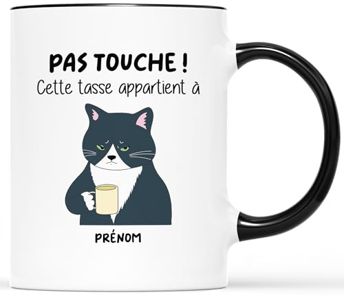 Cadeau Plus Mug Personnalisé Prénom Pas Touche - Tasse drole, mug humour, Tasse Humoristique, mug drole homme, mug rigolo femme, tasse rigolo prenom (Noir)