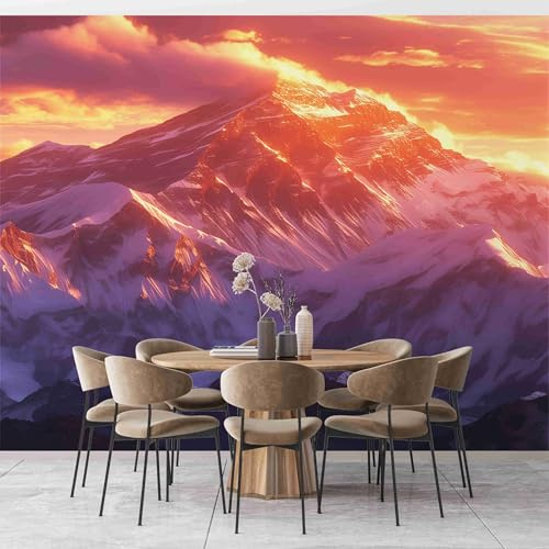 Montagna Di Neve Bianca Poster Giganti da Parete Vista Del Tramonto Fotomurale Carta da Parati TNT Murale alla Moda Decorazione da Muro, Fotografica Murale per Camera Letto Sala 300x210 cm