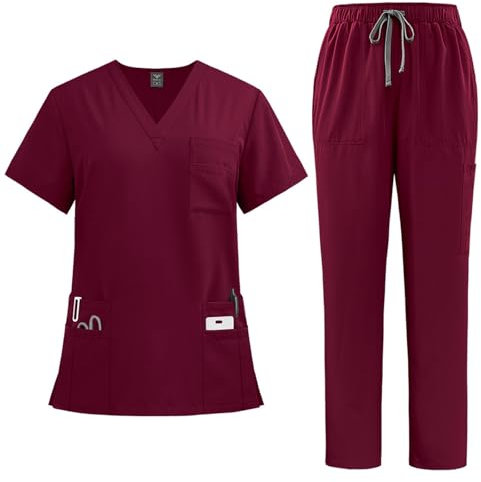 LUNULE Medizinische Arbeitskleidung Damen Herren Krankenschwester Set Waschbar Unisex Uniform Krankenhaus Kurzarm Oberteil Mit Hose Schlupfkasack Für Altenpflege Krankenpflege