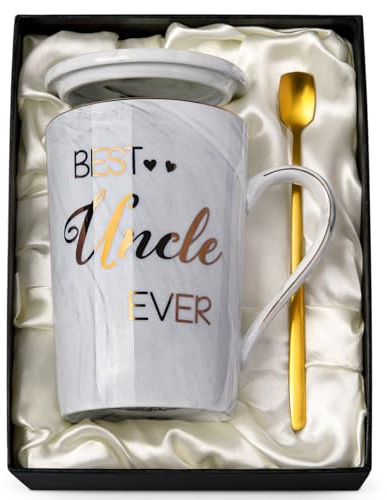 ALBISS Best Uncle Birthday Gifts from Nephew Niece, Uncles Christmas Gift | Funny Uncle Mug with Gold Print, Fathers Day Presents for Uncles, 14Oz Grey Marble Ceramic Coffee Cup, Beautifully Gift Boxed