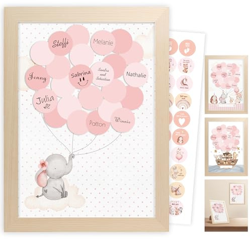 Legezon Arche Noah Gästebuch mit Bilderrahmen – Für Babyparty, Taufe, Geburtstag und Geburt, Deko und Geschenk für Mädchen und Junge