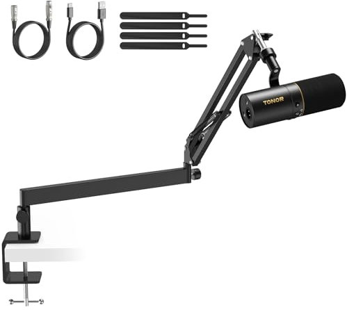 TONOR Micro Gaming USB/XLR avec Support de Bras Bas, Microphone Cardioïde Dynamique pour PC, Microphone en Métal pour Streaming, Podcasting, Gaming, Enregistrement Vocal, Studio,TD510+