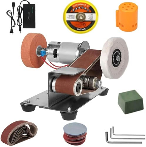 Mini lijadora de banda, kit de lijadora portátil, 7 velocidades ajustables, para proyectos de carpintería y metalistería de bricolaje - Amoladora y pulidora de mesa eléctrica para manualidades de pr