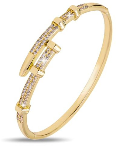 Chritice Armreif Gold Damen S925 Armband Damen Sterling Silber Nagel Armreif Gold Armbänder Goldenes Armbandamen Umfang Armband 17CM Goldenes Armreifen mit Zirkon Geschenk für Frauen Valentinstag