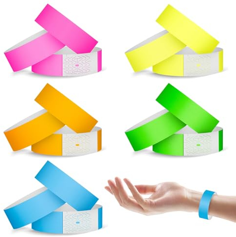 500Pcs Disposable Fluorescent Wristbands, Waterproof Durable Paper Event Bands for Parties, Concerts, Festivals (5 Bright Colors) Ideal for Conferences, Exhibitions, Competitions