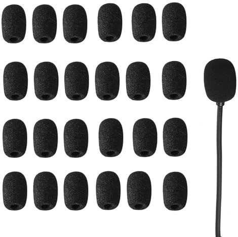 24 Stück Popschutz Mikrofon, pop filter mikrofon, mikrofon schaumstoff, Mini-Mikrofon Headset Windschutzscheibe, für Klein Mikrofon, Lavalier-Kopfhörer, 8×22×30mm (Schwarz)