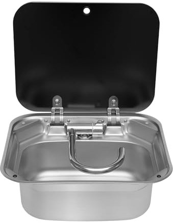 Camping Waschbecken mit Deckel Edelstahl Wohnwagen Waschbecken Set Wohnmobil Spülbecken Einzelne Schüssel RV Hand Wash mit Wasserhahn für Wohnmobile, Kleine Küchen, Bars 42.3 * 37.3 * 15cm
