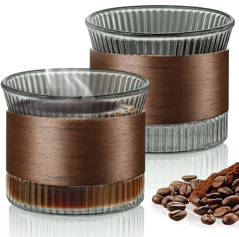 Yunlaishaocer Tazas de espresso, 2 tazas de café de 150 ml, de madera de nogal, capuchino, tazas de espresso, juego de tazas de café moca para los amantes del café, para guardar café y leche (negro)