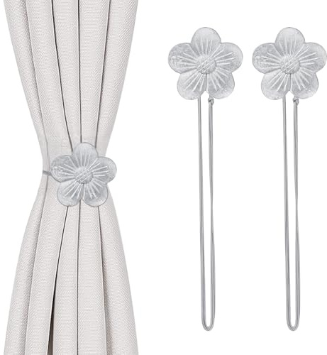 TopHomer 2 Stück Magnetvorhänge, Blume, 5 Farben erhältlich, starker Magnet und verstellbares Band, geeignet für Wohnzimmer, Schlafzimmer und Badezimmer (Silber)