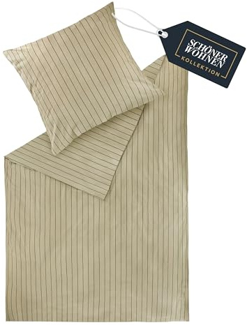 SCHÖNER WOHNEN Juego de ropa de cama de franela 135x200 algodón Beige - Juego de ropa de cama de lujo de 2 piezas ecológico - Conjuntos suaves y cálidos - 1 funda de edredón y 1 funda de almohada