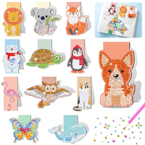 Diamond Painting Geschenk Mädchen 6-10 Jahre, Bastelset Magnet Lesezeichen | Basteln Mädchen 6 7 8 9 10 Jahre, DIY Magnetische Lesezeichen Bastelset Kinder Kreatives Geburtstagsgeschenk Spielzeug