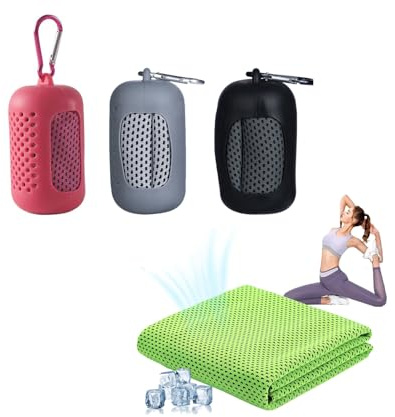 Kühlhandtuch 3 Stück Schnelltrocknendes Sporthandtuch mit Tragbaren Silikonhüllen, 30 x 90cm mikrofaser handtuch schnelltrocknend kühltuch für Fitness Sport Yoga Camping (Grau Rosenrot Schwarz)