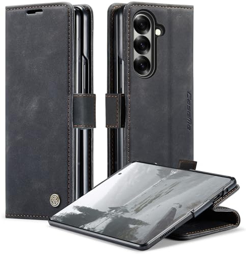 Cracedily Wallet Case for Samsung Galaxy Z Fold 7 Leather Wallet Flip Cover with Card Holder, Kickstand, Magnetic Closure, RFID Blocking TPU Shockproof Phone Case Compatible with Galaxy Fold 7, Black