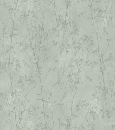 Rasch Tapete 201451 - Papiertapete mit zartem Blumenmuster in Grün - 10,05m x 0,53m (LxB)