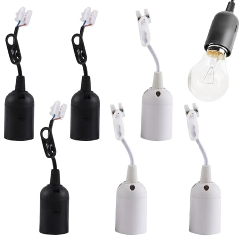 WUSJCOF 6 unidades de casquillos de lámpara E27 con cable, set de casquillos en negro y blanco para reformas y obras