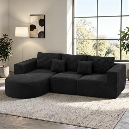 Hawthyhome L Form Ecksofa mit Schlaffunktion 264cm Links-Chaise Schwarz | Boneless Couch,Sofa,Ecksofa mit Liegesessel,Keine Montage,Wohnzimmer,Schlafzimmer