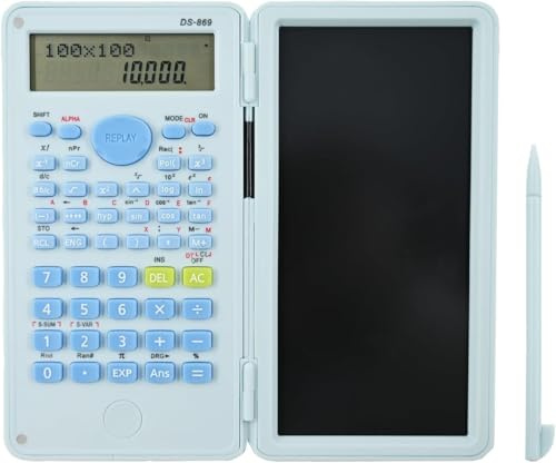 DS-869 Calcolatrice scientifica con 240 funzioni e Blocco note, calcolatrice scientifica per ingegneria a doppia funzione, con penna elettronica e display 10+2, per studenti e uffici (blu)