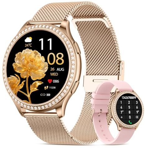 Miecgth Smartwatch Damen 1.32 HD Touchscreen Uhr mit Telefonfunktion Herzfrequenz 120+ Sportmodi Fitness Tracker IP68 Schlafmonitor Schrittzähler Smart Watch für iOS Android (Rose Gold)