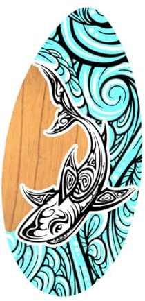 harayaa Skimboard Holz Surfbrett Sandboard Standboard mit Konturierter Oberfläche Und Gleitfähigem Design für Kinder Erwachsene Wassersport, Sprühhai