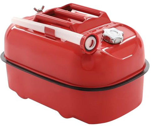 MIIWWOWO 20L Metal Jerry Gerry Can with Spout Red - 44x32x28cm - Fuel Can Petrol Diesel Cans with Fueling Pip - Heavy Duty Fuel Tank for Fuel, Petrol, Diesel (20 Liter/4.4 Gallons)