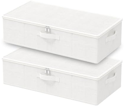 GUOHNHE Contenitore Sottoletto, Scatole Pieghevoli Portavestiti, Organizer Sotto Letto, Cassettiera Salvaspazio, per Coperta Vestiario, Set di 2, Bianco, 60 x 30 x 15 cm, XSNY20WS-2