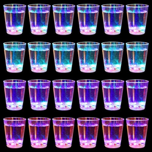 BAIFULAI Lot de 24 verres à liqueur lumineux en plastique - 50 ml - LED - Pour fête néon - Drôles - Pour carnaval, anniversaire, décoration de bachelorette, fête, mariage, Nouvel An