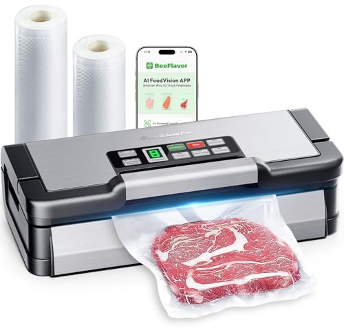 95kPa Vacuum Sealer Machine with AquaLock Technology, for Moist Seals, 2X Seal & 130W, Fully Automatic Food Sealer, Built-In Cutter, Bag Storage & Hose, Precision Sealing, 2 Bag Rolls,Stainless Steel