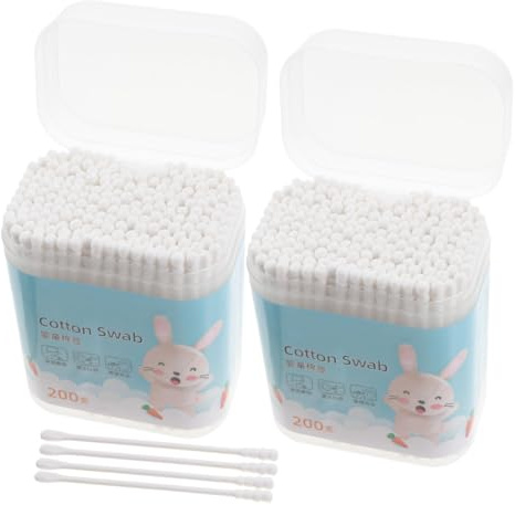 SEWACC Lot de 400 Cotons-tiges pour Bébés Blancs Têtes Rondes et Spirales, Coton et Papier, Double Embout, pour Nettoyage Oreilles et Nez en Toute Sécurité