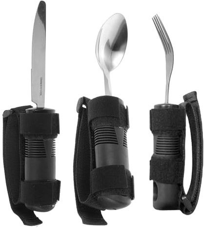 ELAYARD Cubiertos Adaptados para Adultos Temblores Juego 3 Piezas Mango Antideslizante y Cuchara Antivibración Utensilios Ergonómicos para Personas Mayores Discapacidad Aptos para y