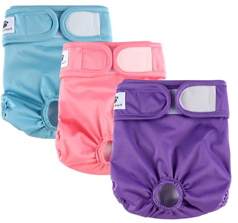 Hisprout 3-Pack Weibliche Hundewindel Hochabsorbierende Inkontinenz Wiederverwendbare Waschbare Atmungsaktive Dauerhafte Hundewindel Hosen Hund Saison Hosen (XS,Pink/Purple/Blue)