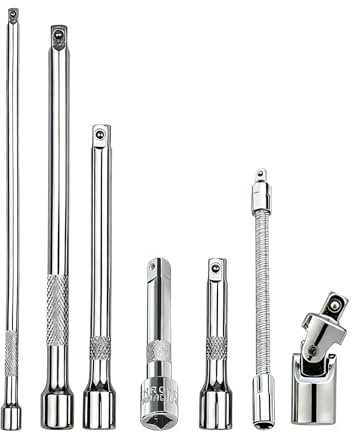 eupdd 7 Pièces 1/4″ Jeu de Rallonges: 45/50/75/100/145/150/250 mm Rallonge Cliquet, Rallonges Basculantes en Acier Chrome Vanadium, Compatible avec Clés à Choc et Cliquets