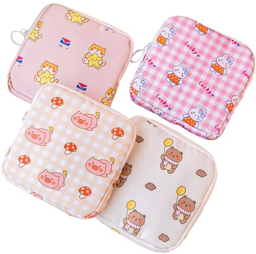 SMASOLO 4 Sacchetti Porta Assorbenti Femminili Cerniera, Borsa Multifunzionale per Ciclo Mestruale, Compatta e Sicura per Uso Quotidiano, Accessorio Igienico da Donna Design Stile Casuale