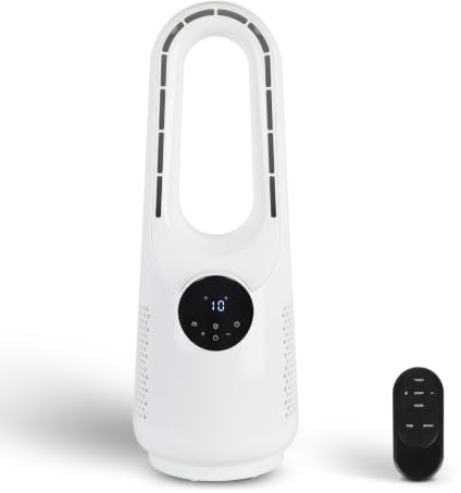 INGRIKT 20W Bladeless Tower Fan with Remote Control, 57cm Quiet Cooling Fan, 10 Speeds, 3 Wind Modes, Last Setting Memory, 30-120° Oscillation, 1-12H Timer, 7-Colour Ambient Light, for Home & Office
