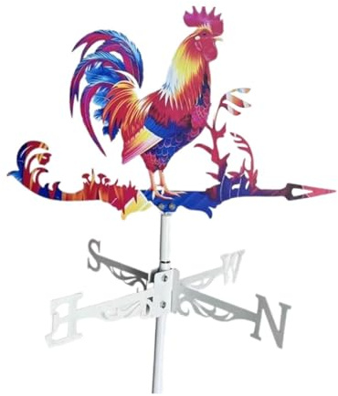 Guangcailun Banderuola segnavento in metallo a forma di gallo, facile da montare, per decorazioni da giardino, funziona come indicatore della direzione del vento, ornamento da